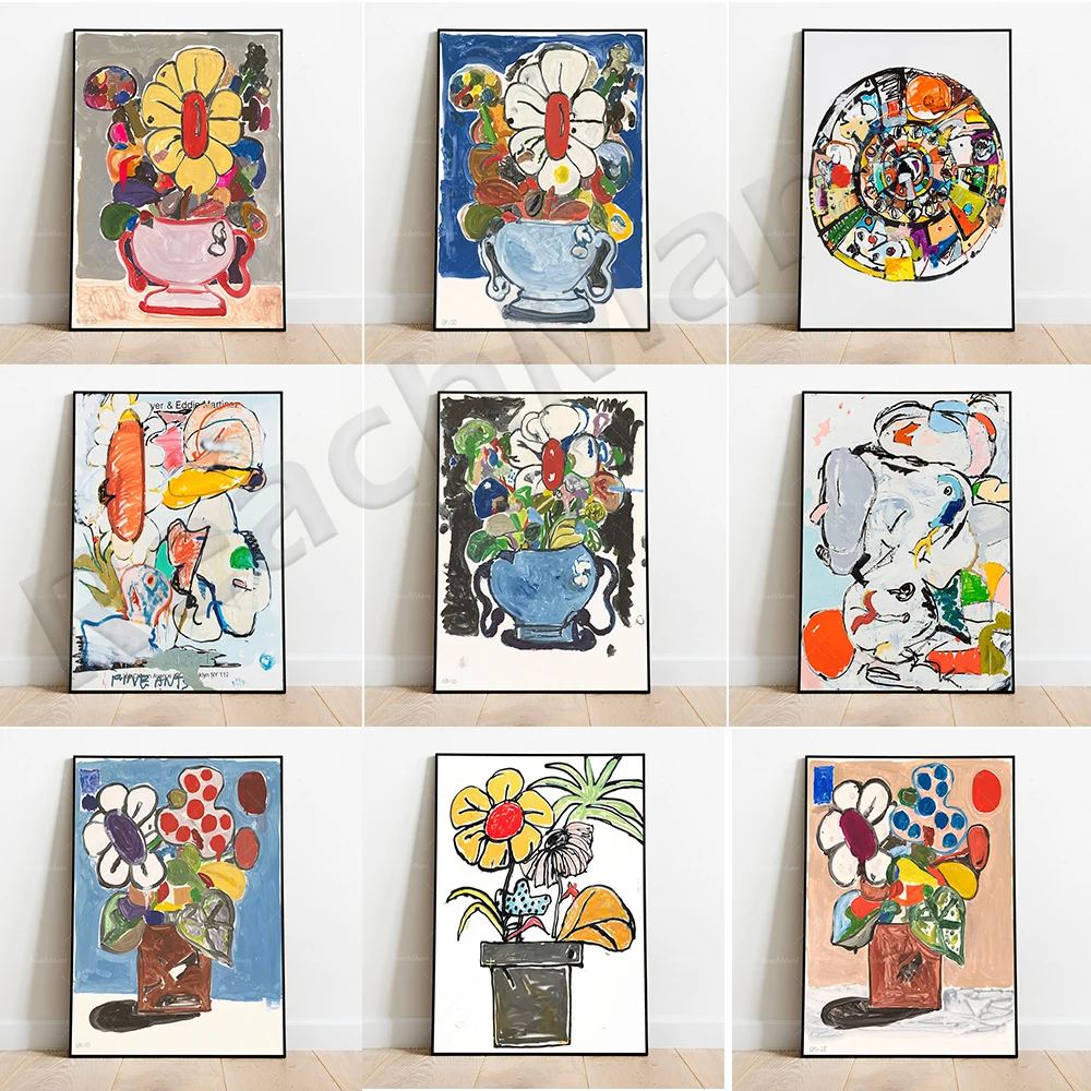 

Love Letters, Mandala Painting-Eye of the World-Flowers-Eddie Martinez Art Prints, Contemporary Pop Art Abstract Eddie Martinez
