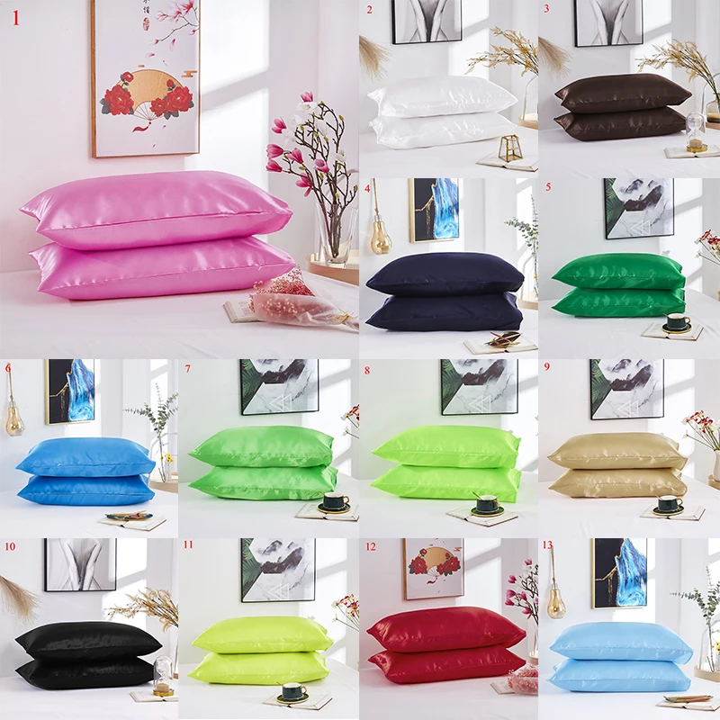 

Hot Sold 1PC Imitate Silk Satin Fashion Bedding Pillowcase Smooth Home Solid Color Sliver White Pink BlackPillow Case 51cm*66cm