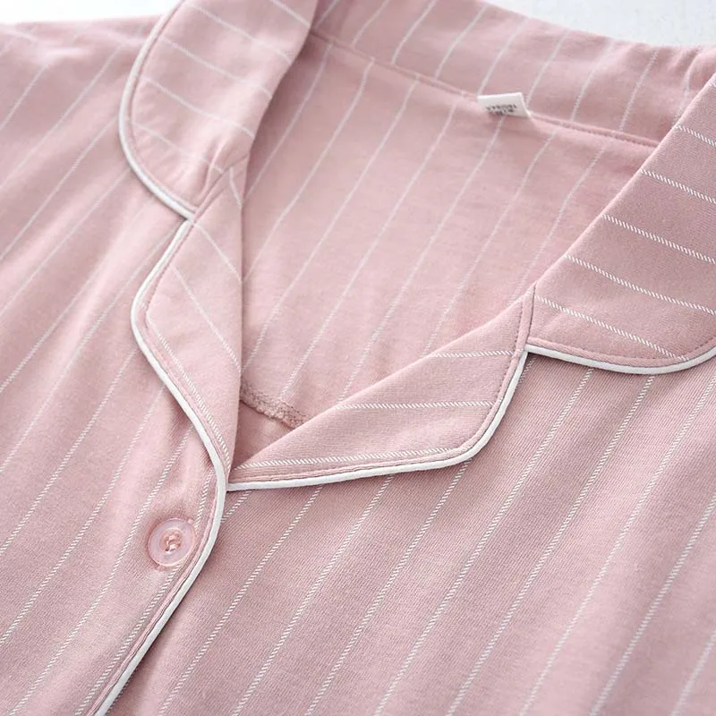

Spring 100% Cotton Pajama Set Women Homewear Striped Loungewear Sleepwear Pjs Women Lounge Wear Set Ladies Long Sleeve Home Suit