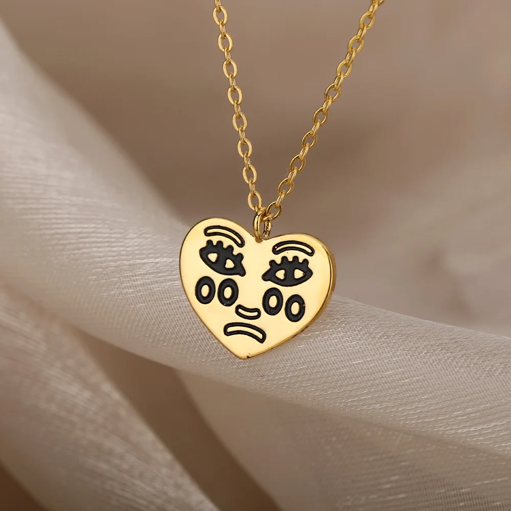 

Goth Cry Sad Face Necklace for Women Men Emo Grunge Choker Necklaces Chain Vintage Jewelry Collier Gift