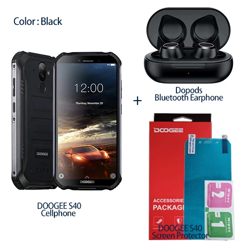 Add BT Earphone DOOGEE S40 IP68 IP69K Мобильный телефон 5,5 дюймов дисплей 4650 мАч MT6739 четырехъядерный 3 ГБ ОЗУ 32 Гб ПЗУ Android 9,1 8.0MP камера 4G сеть - Цвет: Add BT Earphone