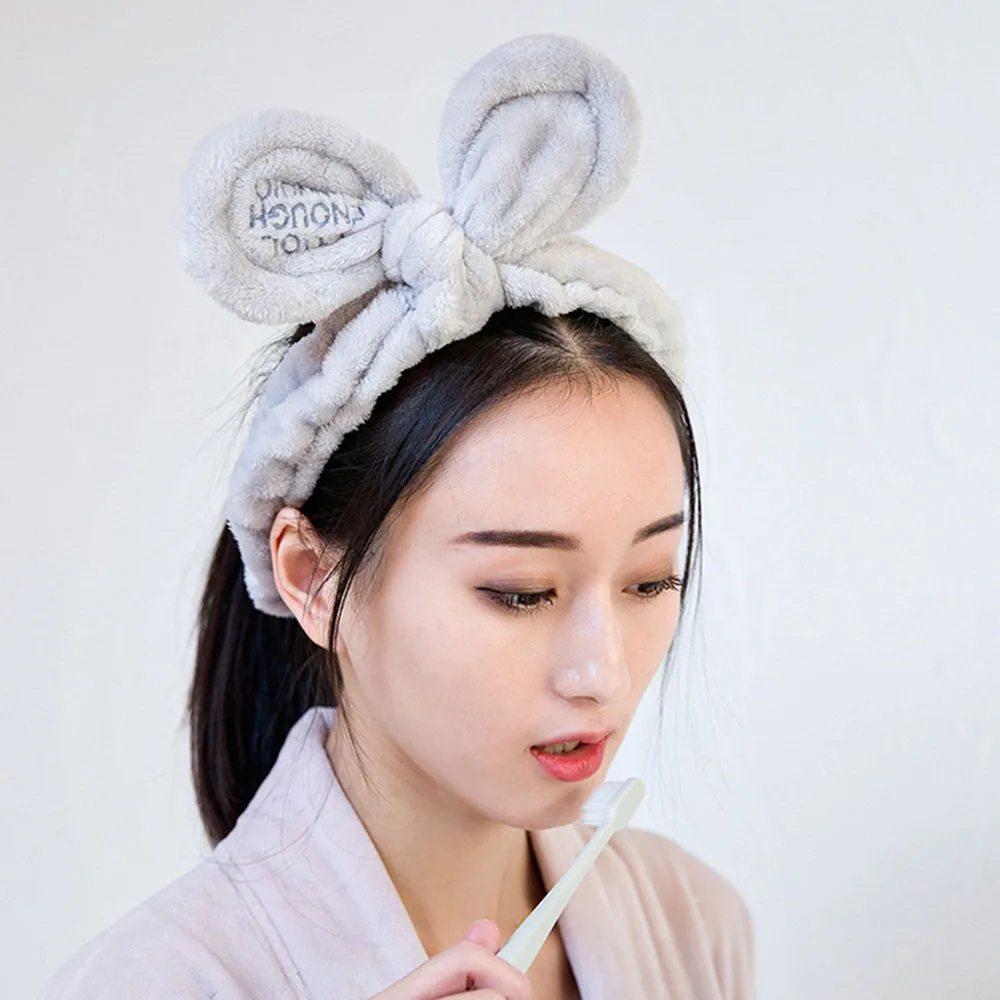 Симпатичная плюшевая повязка для волос с кроличьими ушками мытья лица Женская в