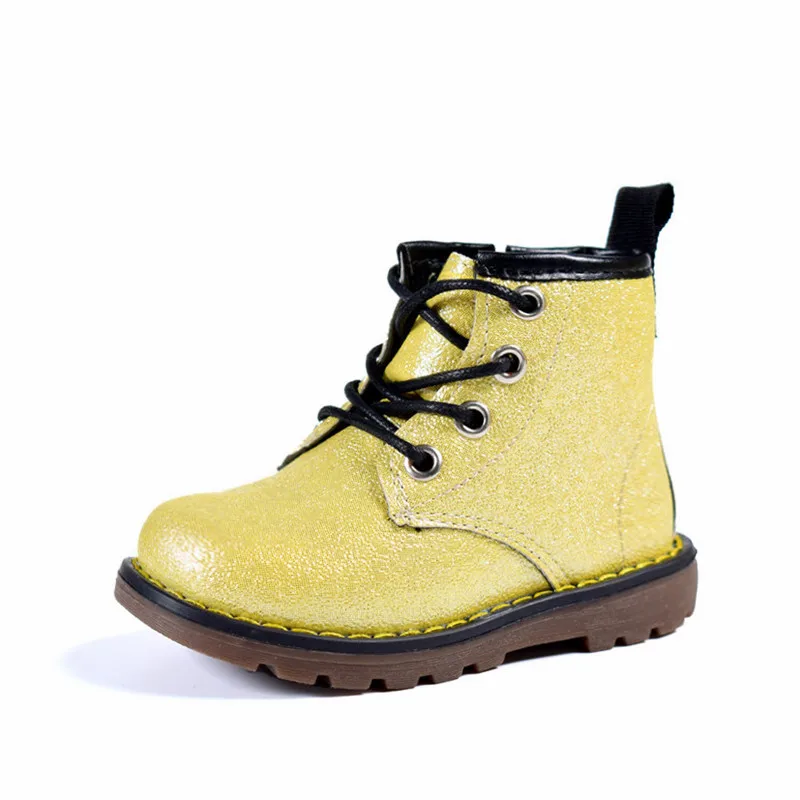 004 Yellow AOGT/детские ботинки из искусственной кожи; водонепроницаемые ботинки martin; сезон осень-зима; модные детские ботинки; Брендовая обувь для мальчиков и девочек; резиновые сапоги - Цвет: 004 Yellow