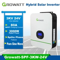 growatt 3000w pure sine wave hybrid solar inverter 24v 110v off grid tie inverter high frequency with mppt 80a solar controller