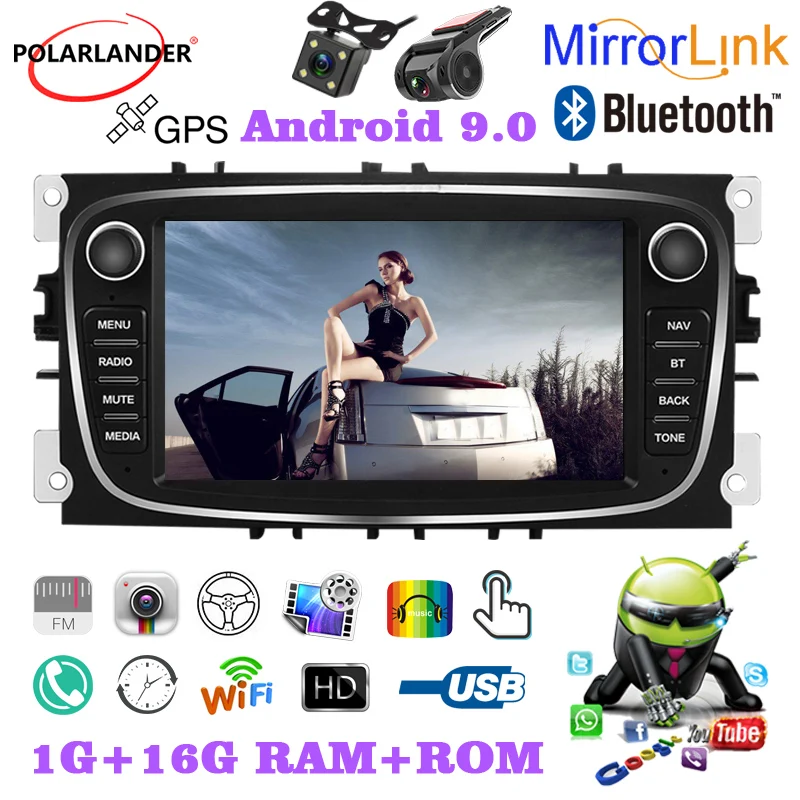 Автомобильный радиоаппарат 2 DIN Dual-ingot Android для Ford/Focus/S-Max/Mondeo 9/GalaxyC-Max USB GPS F7800B емкостной сенсорный экран 7 дюймов MP5