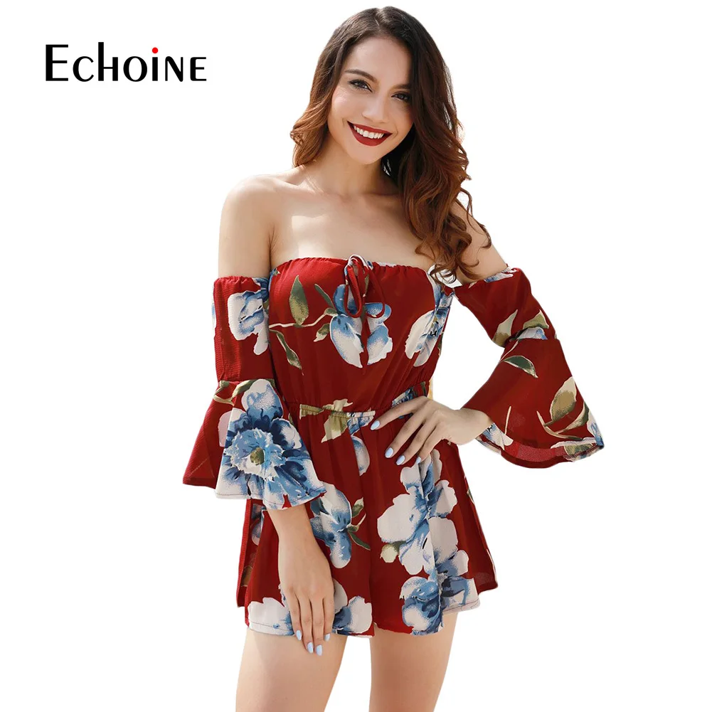 Сексуальный Модный женский комбинезон с цветочным принтом Летний Пляжный боди