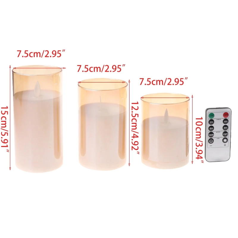 

3pack Flameless Led Candles Flickering Timer Remote Fake Wick Moving Flame Faux