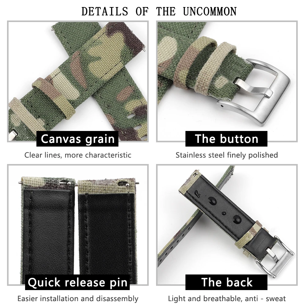 Military Camouflage Canvas Watch Band 20 22mm Army Waterproof Watch Strap For Seiko/Tudor Diver's Watches Belt