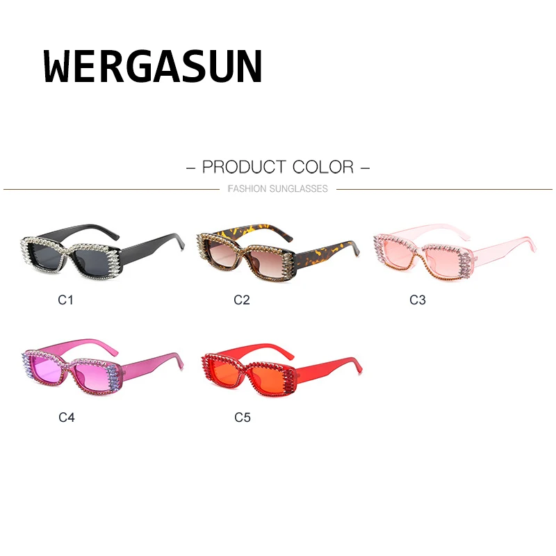 WERGASUN прямоугольные Стразы Солнцезащитные очки женские модные стимпанк