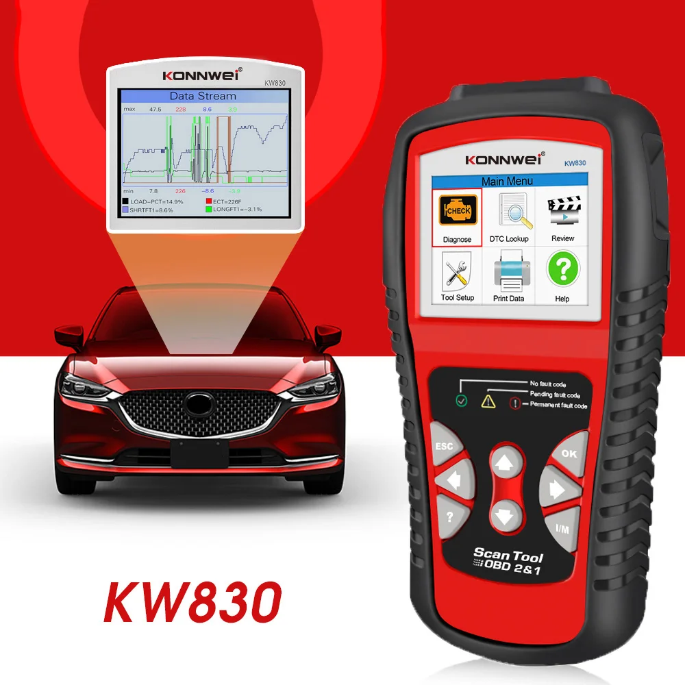 Автомобильный сканер KONNWEI KW830 OBD2 ODB2 для диагностики автомобиля универсальный