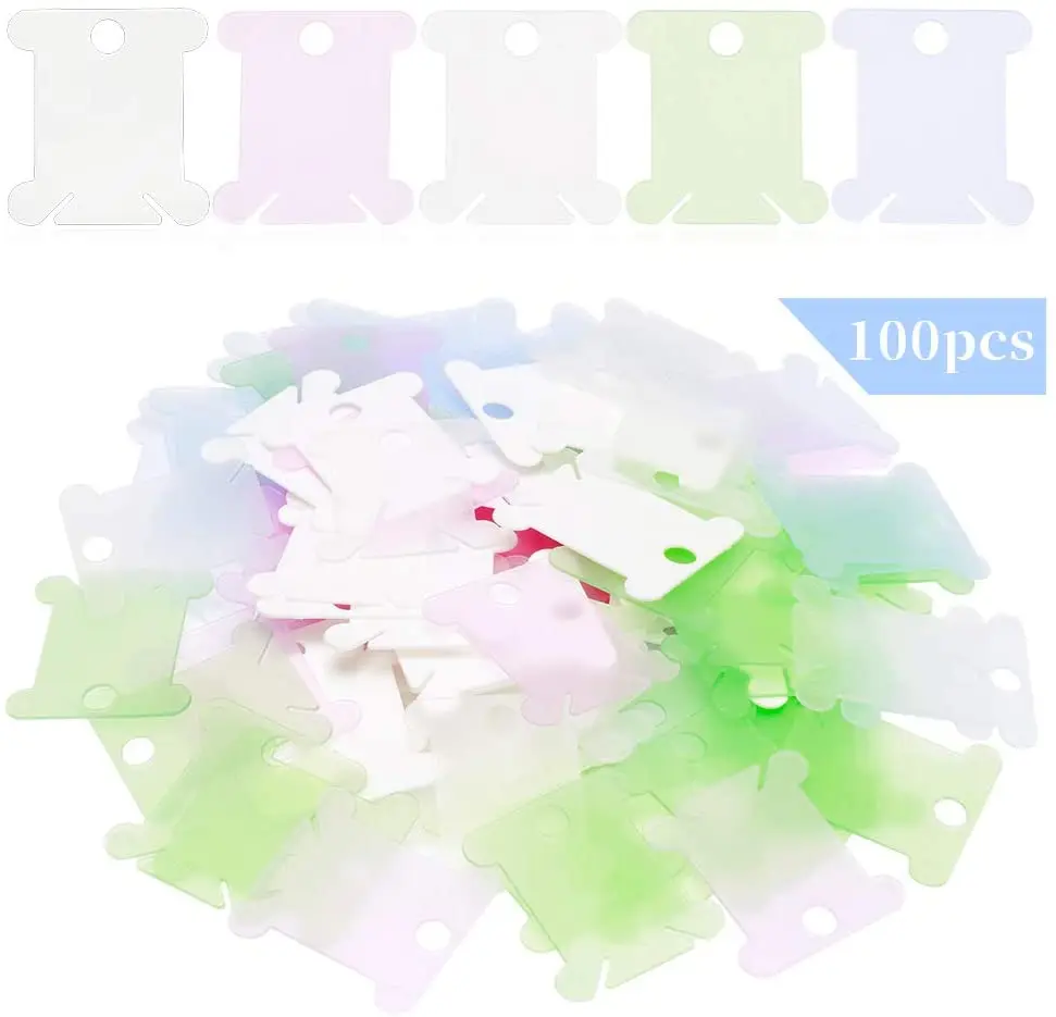 

LMDZ 100 Pcs Plastic Floss Bobbin(Random Colors), Sewing Thread Winding Plate Board Card for Cotton Thread Cross Stitch