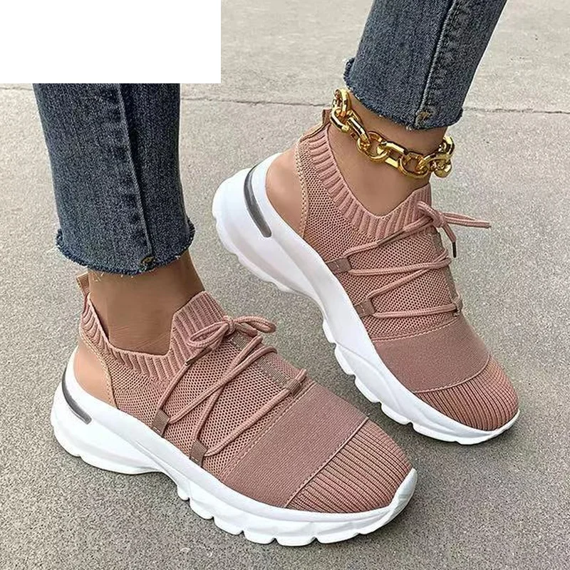 

Women's Shoes 2021 Spring Round Toe Women Vulcanized Shoes Fashion New Lightweight Casual Shoes Lace-up Breathable Mesh Sneakers
