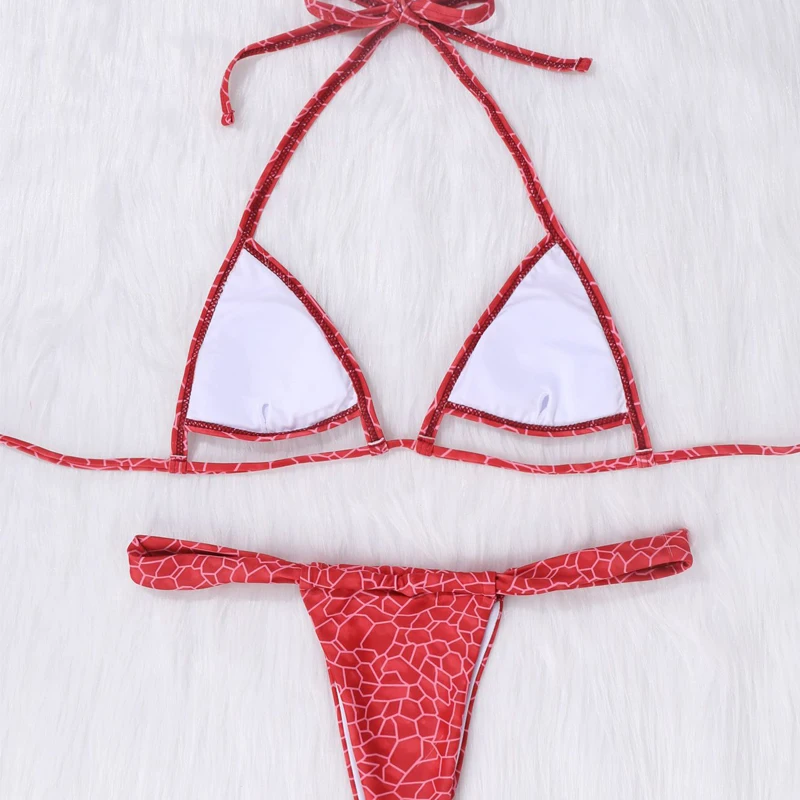 

Bikini Micro Cut Out Swimwear Thong Bikini Swim Print Biquini Halter Backless Top Bathing Suits Shoulder Strap Bandage Swimsuit