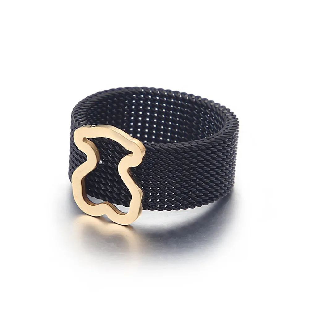 

Bear Titanium Steel Ring Hollow Ring Mesh Mesh Ring Single High Quality Bear Ring for Women Tricolor Wholesale New DisgnHot