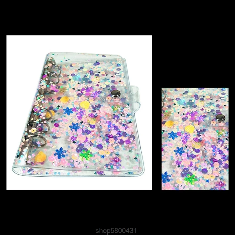 

A5 A6 Glitter Sequins Loose Leaf Binder Notebook Cover Transparent 6 Rings File Folder Stationery N27 20 Dropshipping