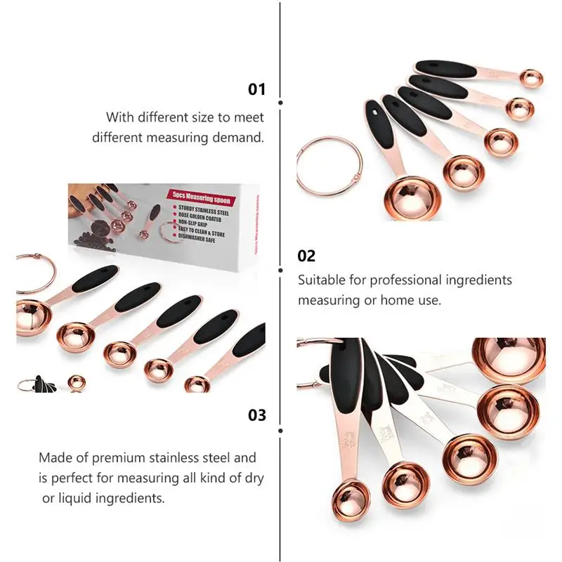 5 шт./компл. измерительные ложки разного размера розовое золото Жаростойкие из
