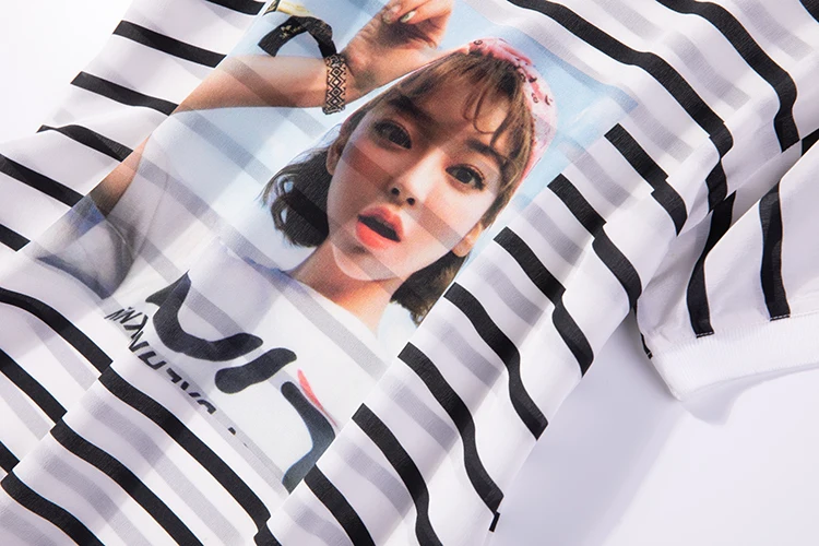 

Women's 100% Pure Silk Short sleeve Top Shirt Blouse V-Neck Stripes girl face M L XL JN157
