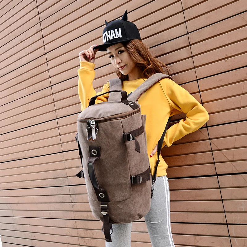 New Style Travel Mountaineering Bag Multi-functional Casual Canvas Sports round Barrel Backpack Outdoor Computer Bag Retro