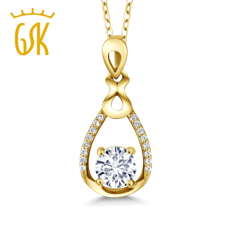 GemStoneKing 18K позолоченный серебряный кулон Forever Classic Created Moissanite 1ct DEW Fine JewelryFor