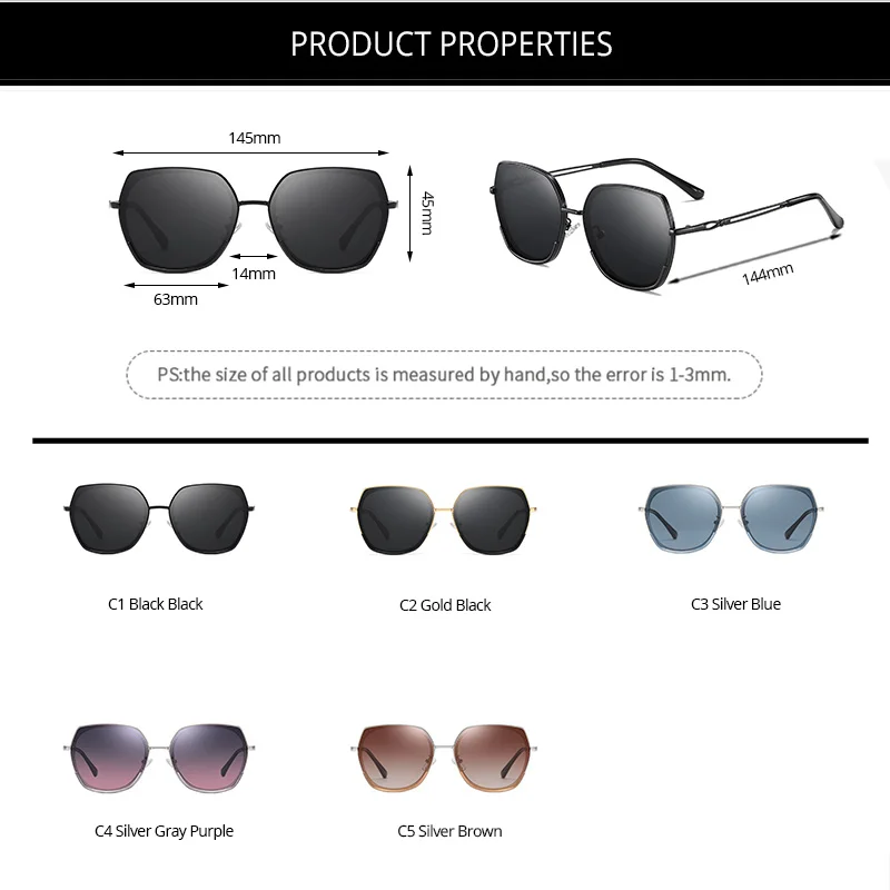 

COASION Luxury Brand Design Square Polarized Sunglasses for Women Metal Frame Sun Glasses Shades for Women lentes de sol CA1533