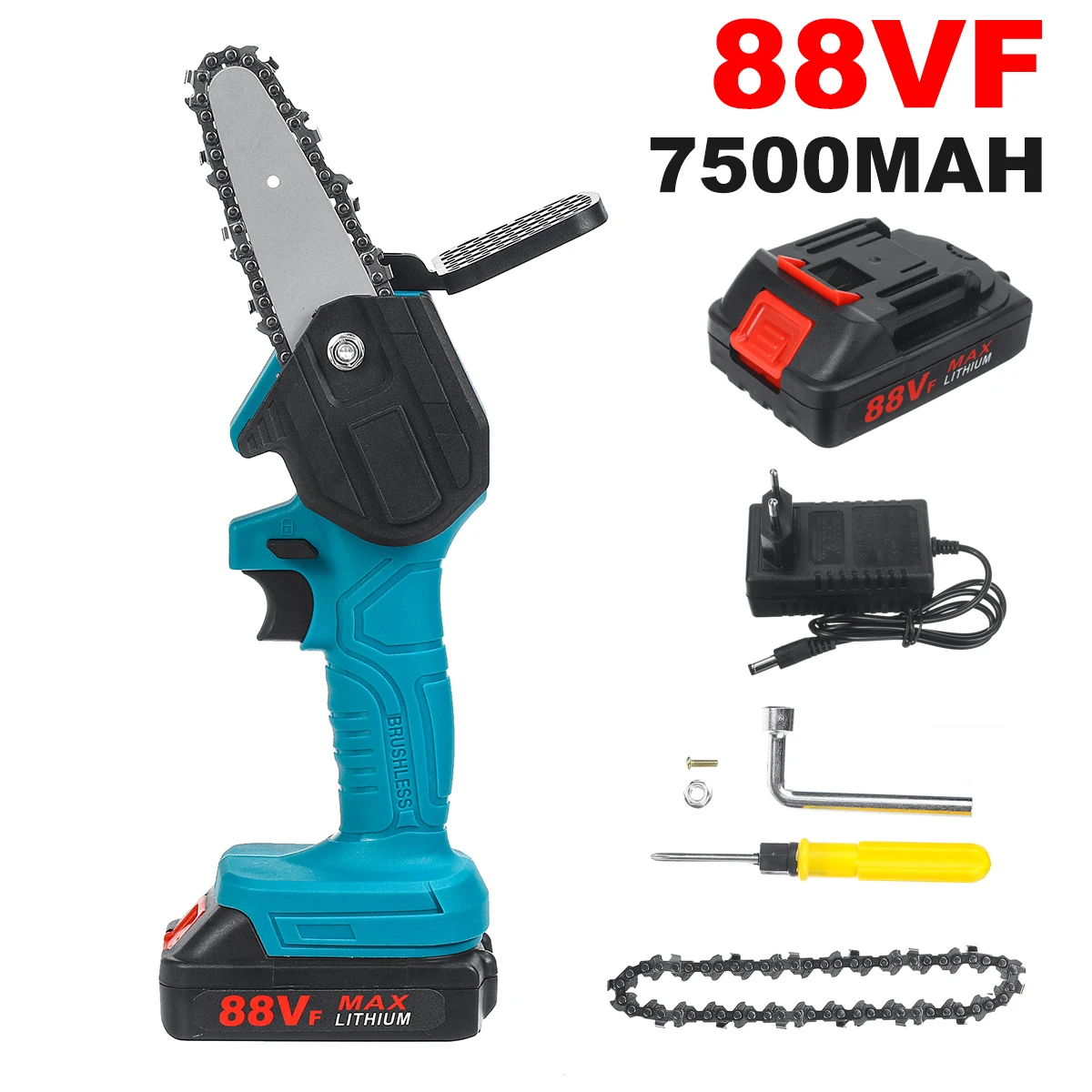 Электрическая цепная пила 88VF миниатюрный садовый инструмент с 2 аккумуляторами