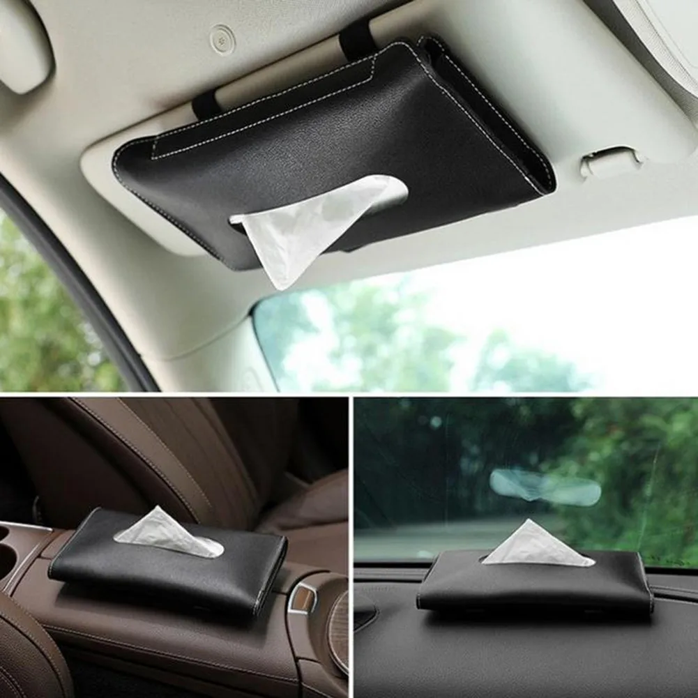 

Leather Cute Tissue Box For Car Sun Visor Hanging Tissue Box Holder Universal Auto Interior Storage Decoration