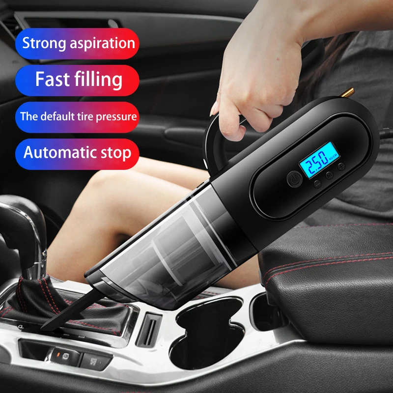 vender 4 Em 1 120w 12v Handheld Aspirador De Pó Com Luz Led Poderoso Aspirador Digital Pneu Inflator Portátil Bomba Ar Elétrica