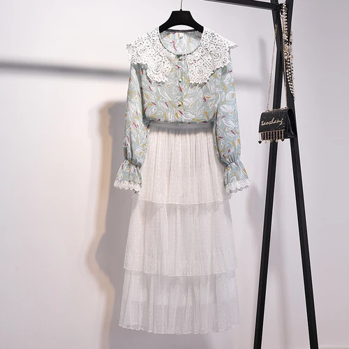 Новинка 2020 весна осень женский милый комплект из 2 предметов кружевная шифоновая