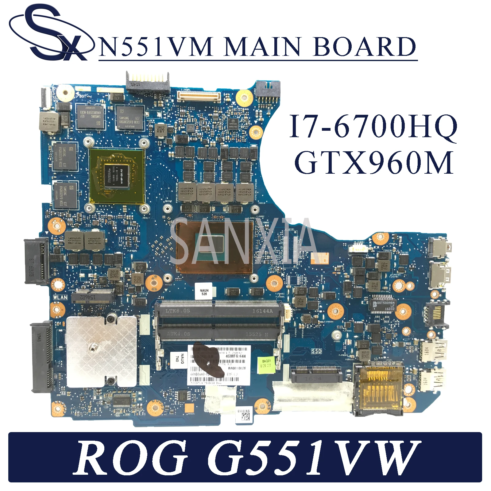 

KEFU N551VW Laptop motherboard for ASUS ROG G551VW FX51VW original mainboard HM170 I7-6700HQ GTX960M