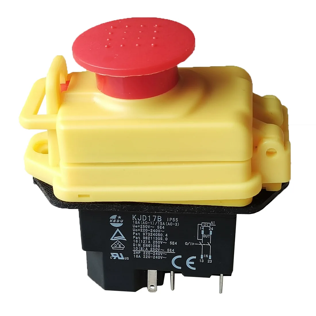 

KEDU Electromagnetic Pushbutton Switches Waterproof Emergency Stop Button Switch 16(12)A 10(8)A 250V 2HP 16A 220-240V KJD17B