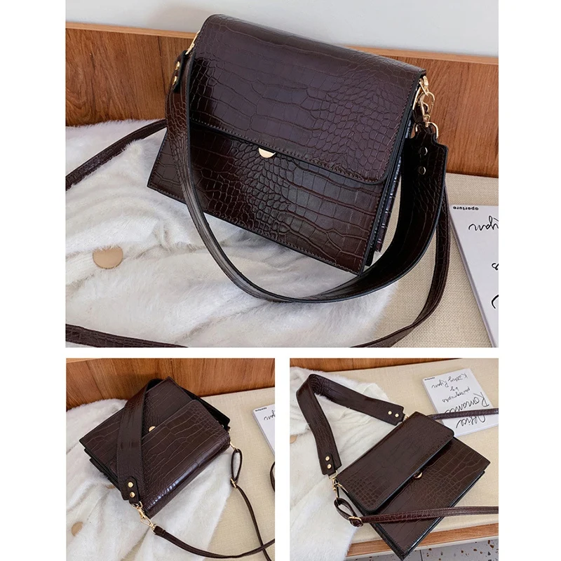 

Stone Pattern Women's Messenger Bag Fashion Luxury PU Leather Wideband Shoulder Bag Small Square Bag
