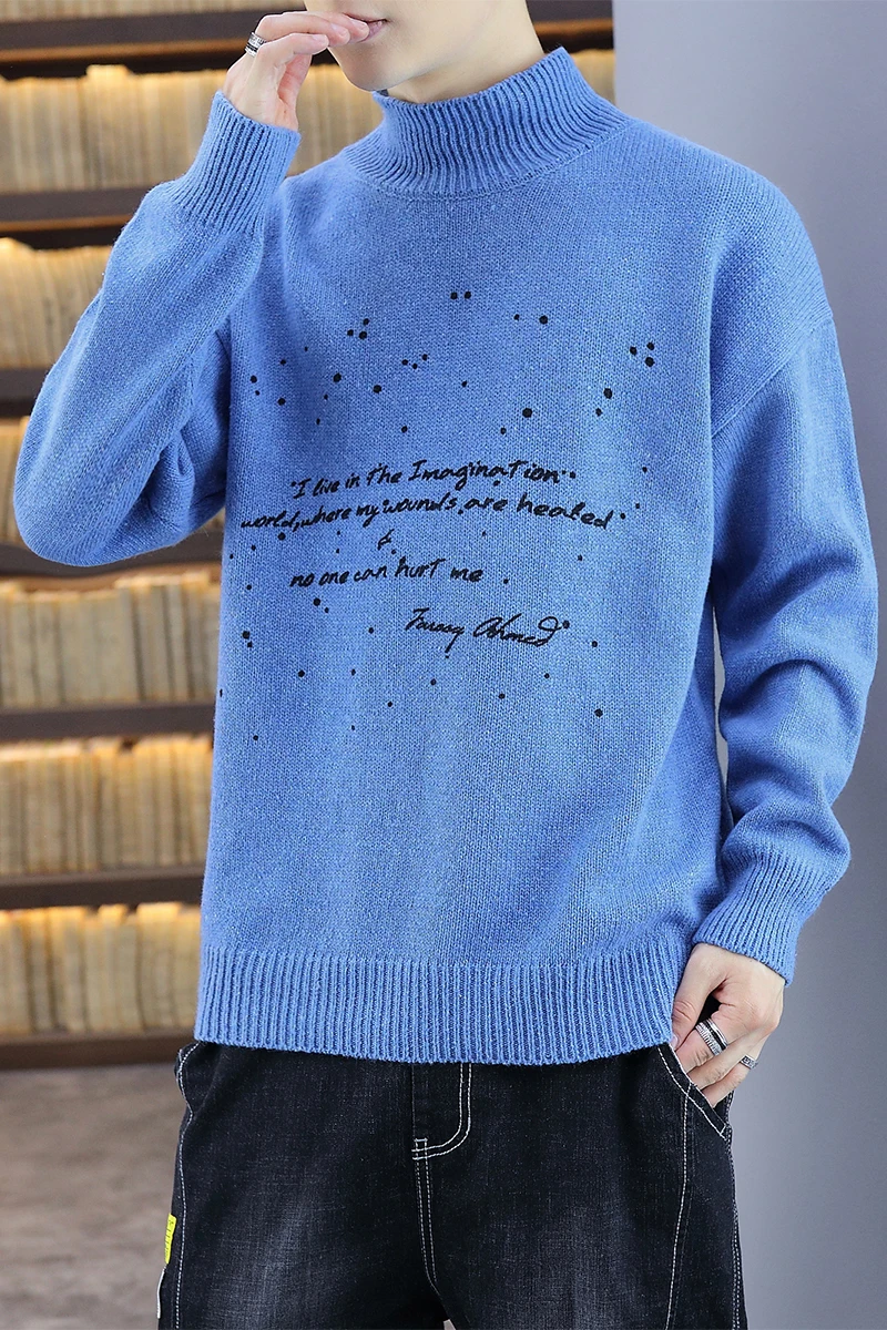 

2020 Sweater Men Pullover High Fashion Knit Half Turtleneck Sweaters Autumn Winetr Loose Warm Knitting Tops