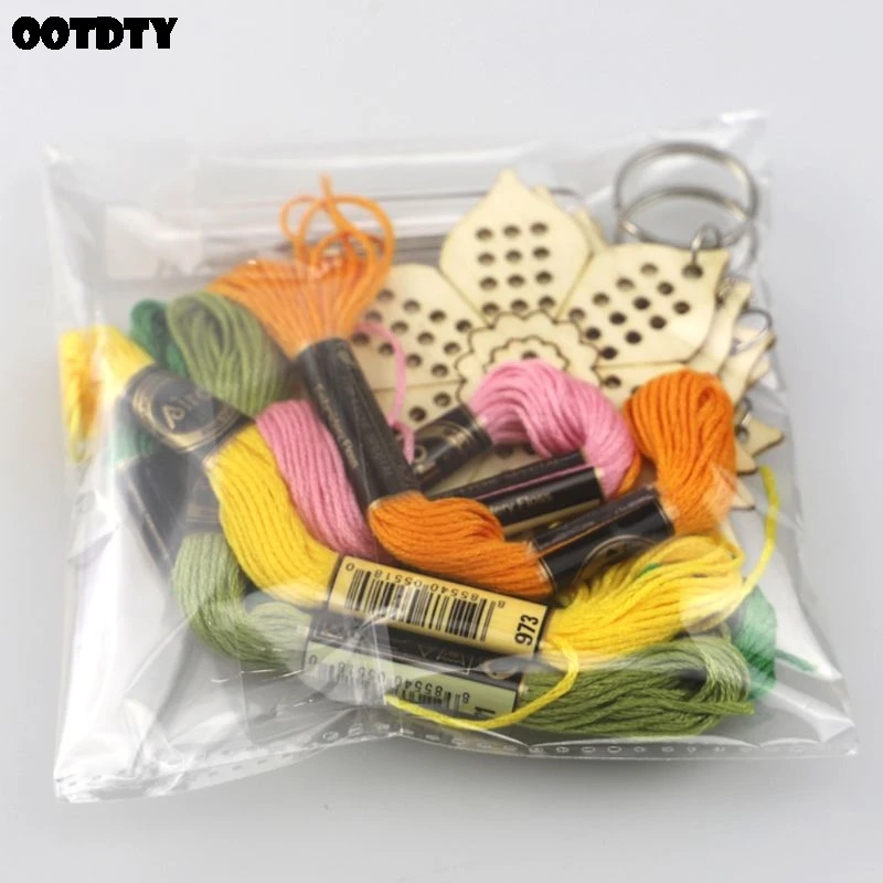 Деревянный брелок вышивка крестом Подсолнух с шерстяной нитью Сделай Сам Набор