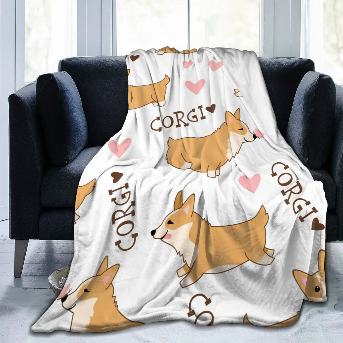 

Soft Warm Flannel Blanket Cute Cartoon Welsh Corgi Travel Portable Winter Throw Thin Bed Sofa Blanket