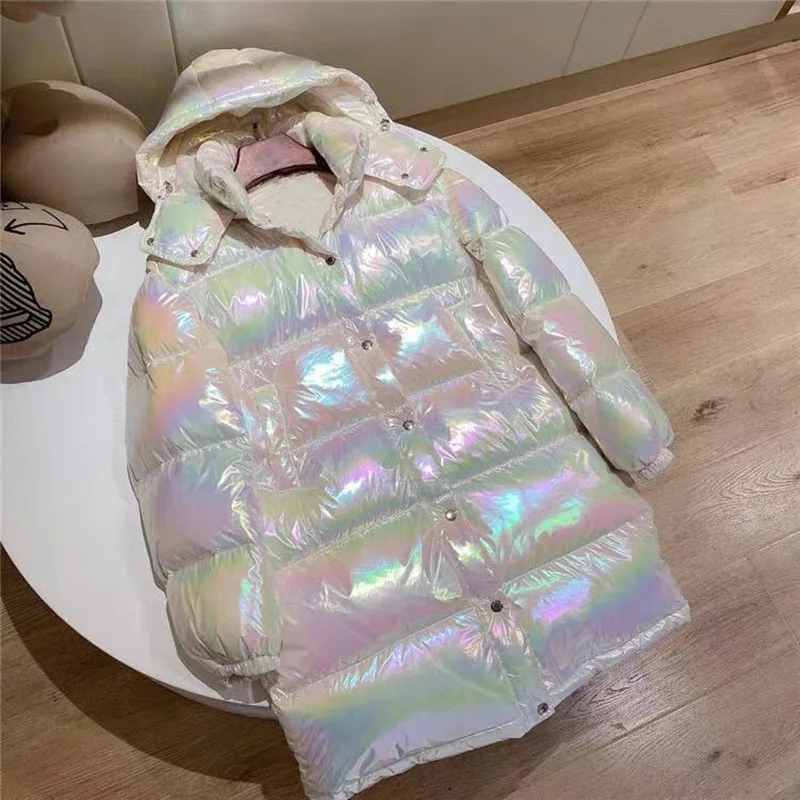 

2021 autumn and winter new shiny colorful down jacket women mid-length over-the-knee cold-proof bread jacket