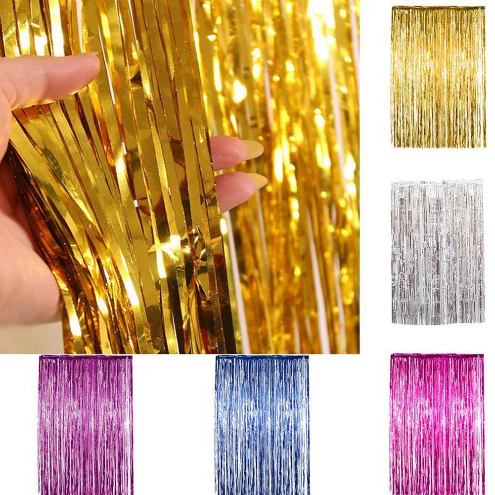 

1/2/3M Rose Gold Photo Booth Backdrop Curtain Metallic Foil Tinsel Fringe Curtains Birthday Party Wedding Decoration Photo Props