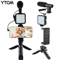 ytom c2 condenser microphone with tripod led fill light for professional photo video camera phone for interview live recording