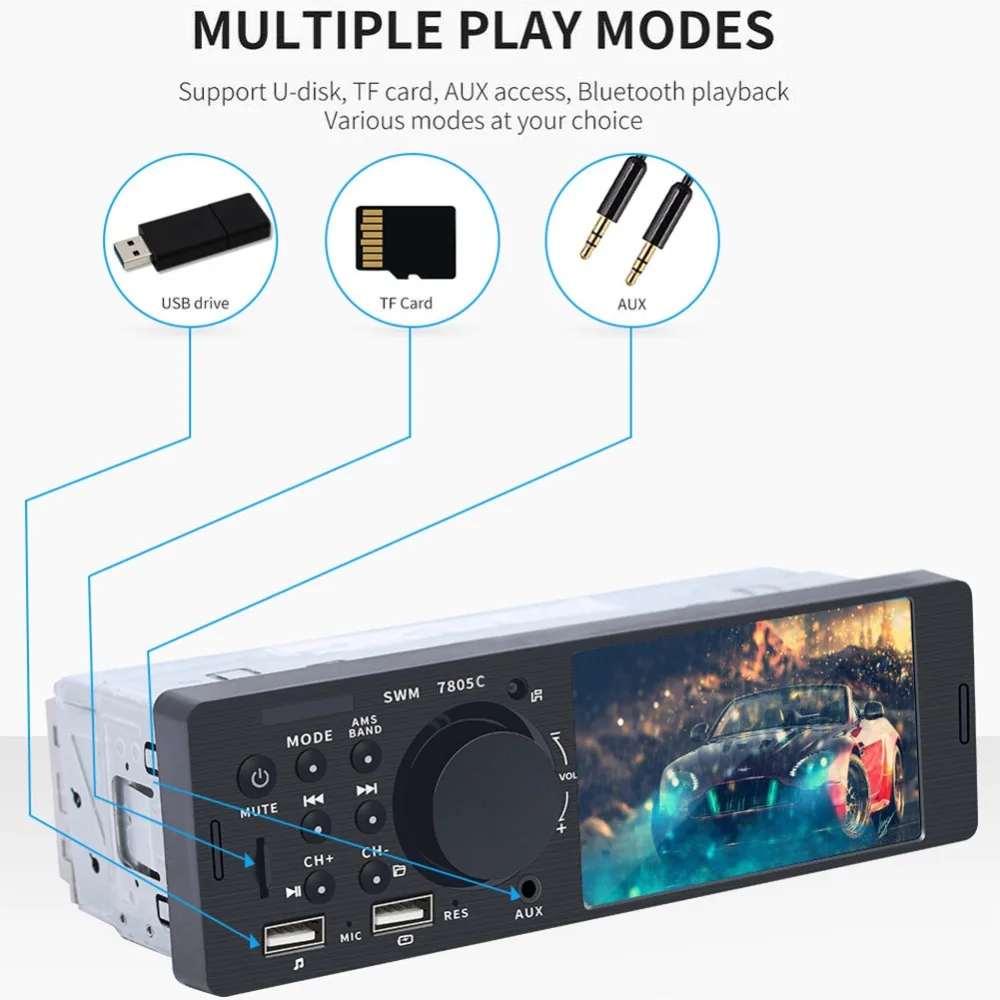 4,1 дюймов HD Автомобильный DAB+ Радио Стерео FM AM WMA Bluetooth MP5 сенсорный экран Автомобильный плеер Udisk