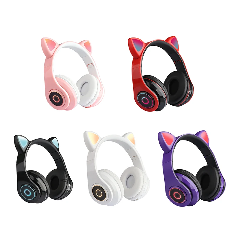 

5 Colors LED Lights Cat Ear Noise Cancelling Headphones Bluetooth 5.0 Young People Kids Wired Headset 3.5mm Plug With Mic