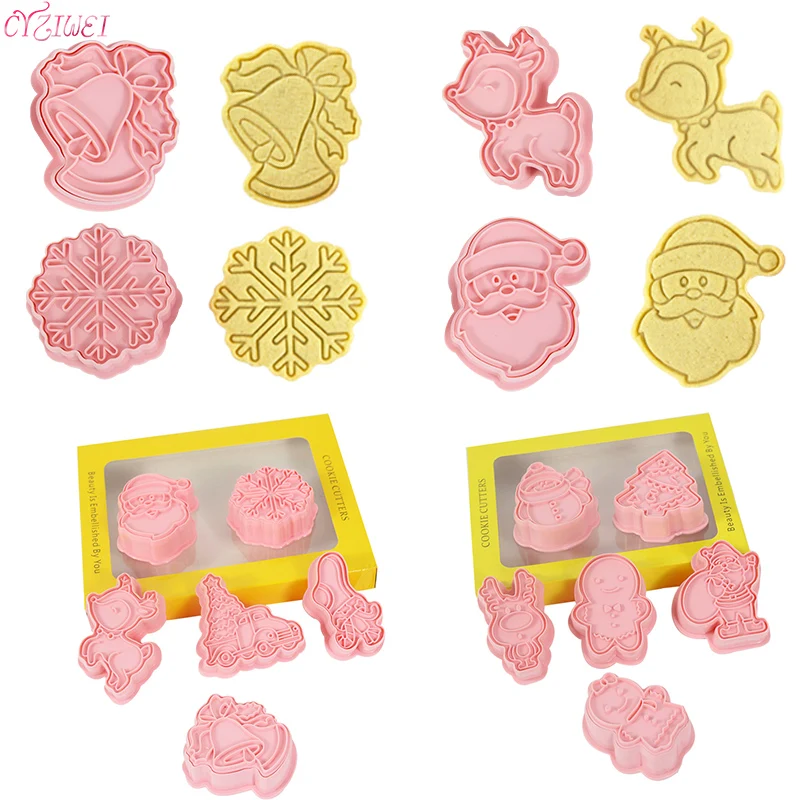 

6pcs/set Christmas Biscuits Mold Xmas Tree Snowman Cookie Plunger Cutter Biscuit Molds Fondant Cake Baking Mould Decorating Tool
