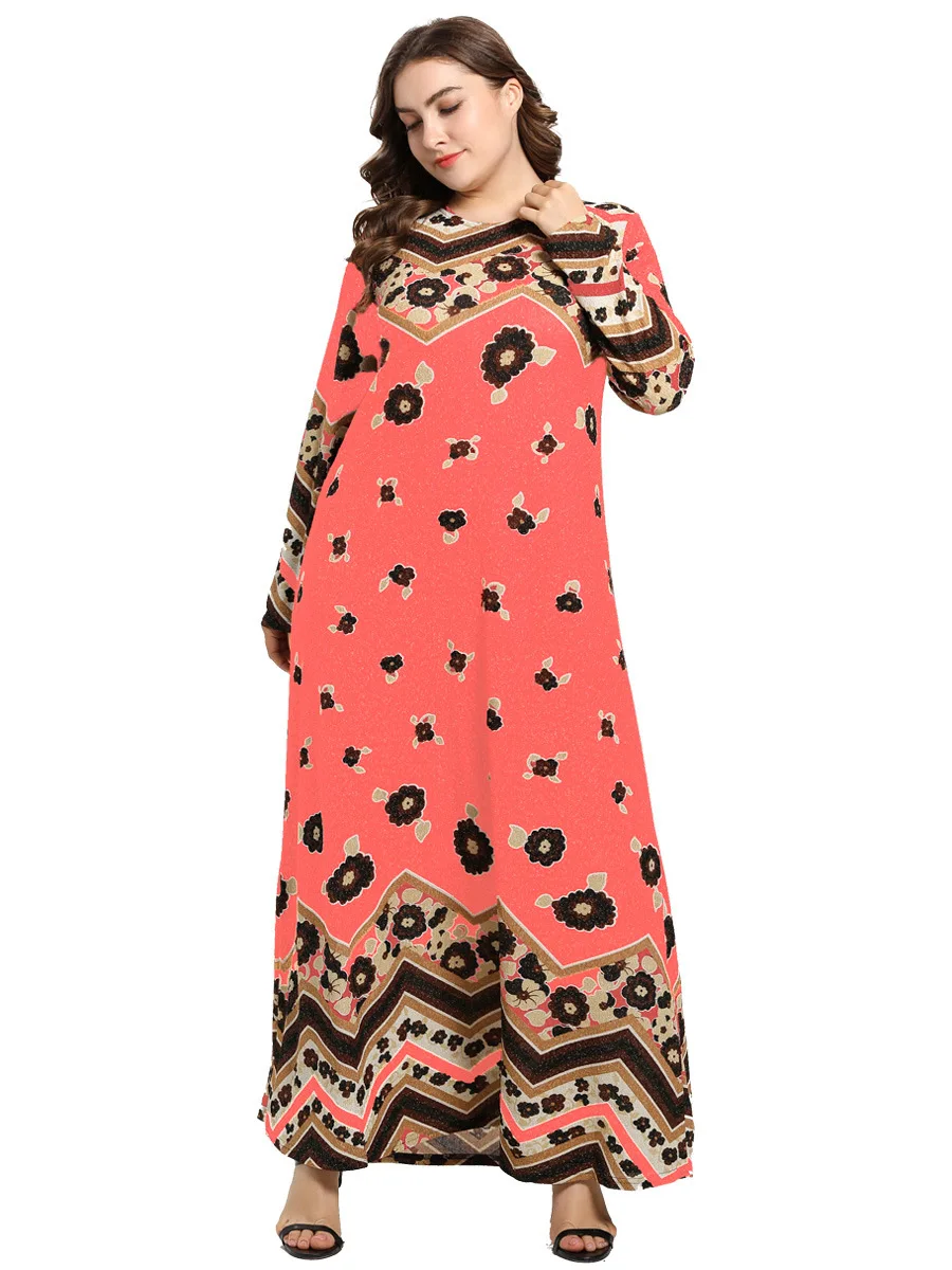 

brand New Vintage Ethnic Women Print Maxi Dress Plus Size Casual Autumn Long Sleeve Muslim abaya african dashiki Robe VKDR1634