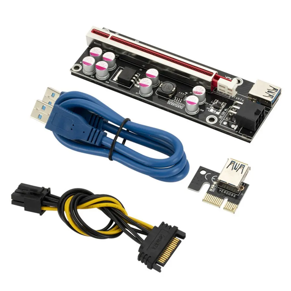 

PCI-E Pcie Riser 009S PLUS Profesional Express 1X 4x 8x 16x Extender PCI E USB Riser 009 GPU 6Pin Card SATA 15pin for BTC Miner