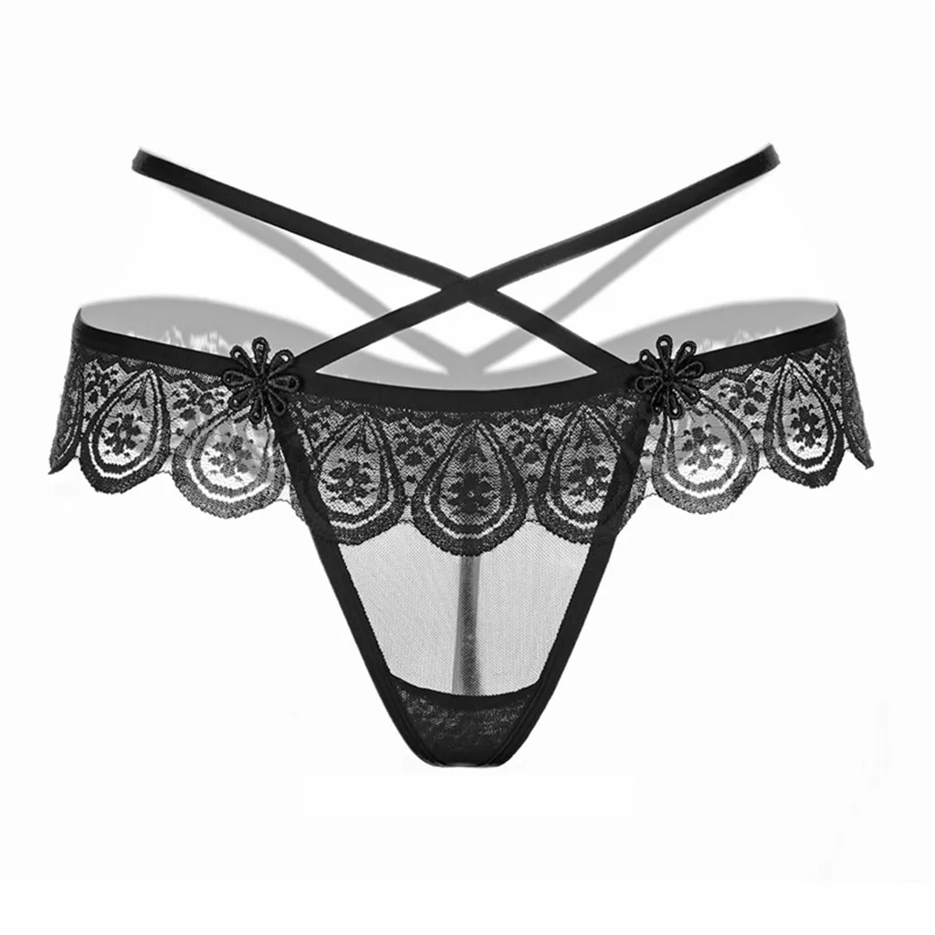 

Underwear Women Low Waist Sexy Panties Floral Lace Bandage Temptation Lingerie Ladies Briefs Mesh Perspective Thongs Female
