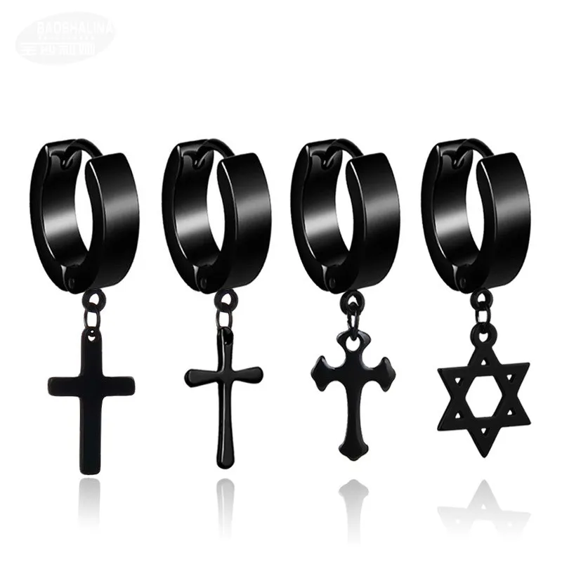 Новый Для Мужчин's Нержавеющая сталь клипсы черный/серебристый Цвет крест в