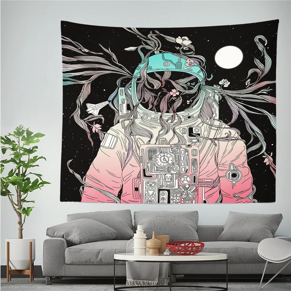 

Hippie Psychedelic Style Tapestry Spaceman Astronaut Pattern Printed Wall Cloth Tapestry Home Decor Wall Carprt Yoga Mat