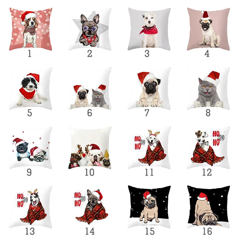 Рождественская наволочка с милой собачкой квадратная для дома дивана автомобиля