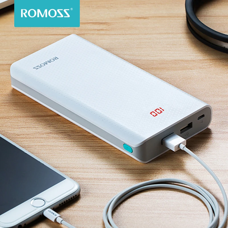 Внешний аккумулятор ROMOSS Sense 6 ёмкость 20000мАч 2 выходных порта USB LED дисплей
