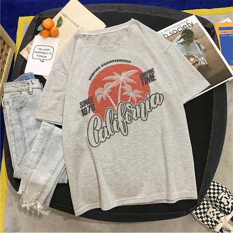 Винтажные рубашки с надписью Калифорния для серфинга женская футболка принтом