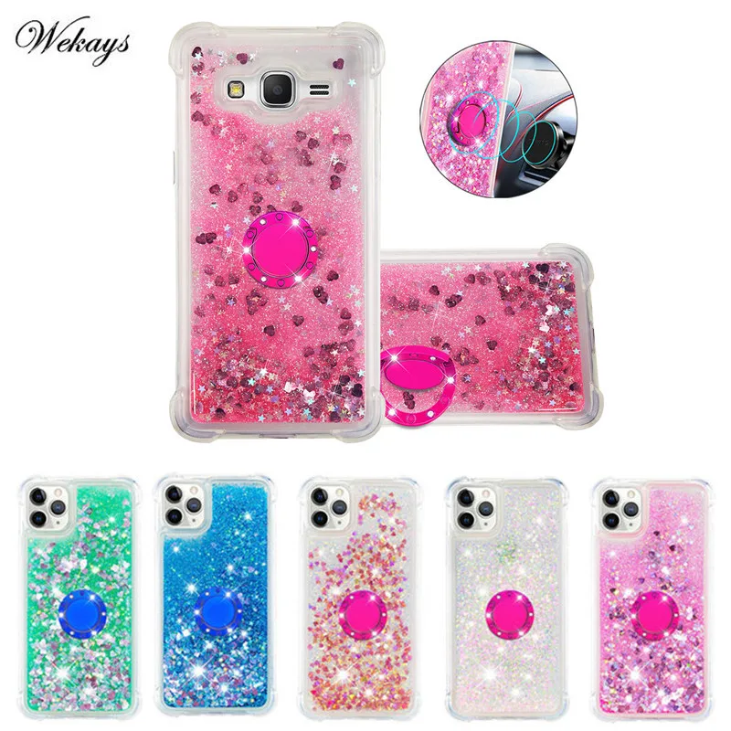 

Finger Ring Phone Case For Samsung Galaxy Grand Prime G530 G530H G531 G531H J2 Prime Soft TPU Glitter Liquid Holder Back Cover