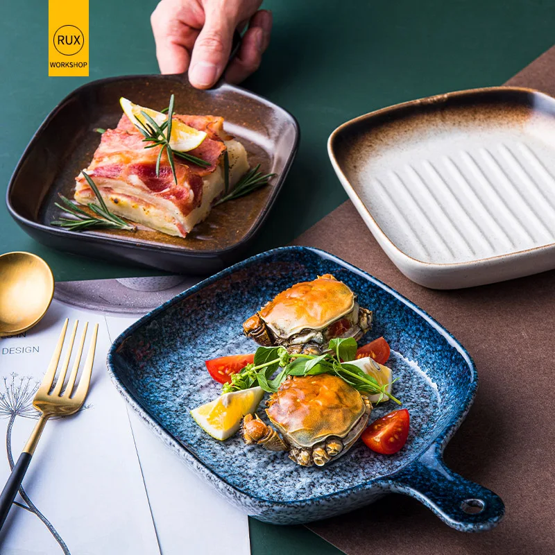Керамическая тарелка RUX в японском стиле с ручкой для запеченного риса пиццы